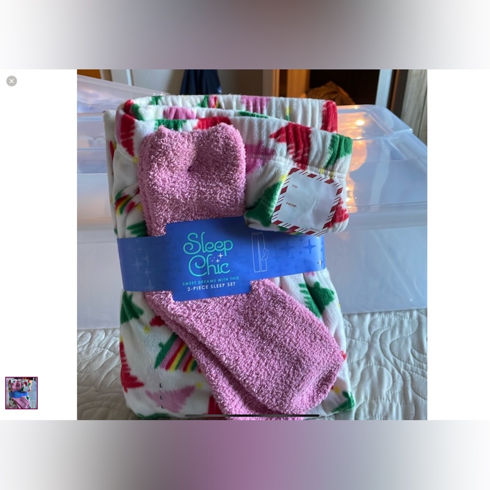 Sleep Chic Holiday Pajama Set with Pink Socks
